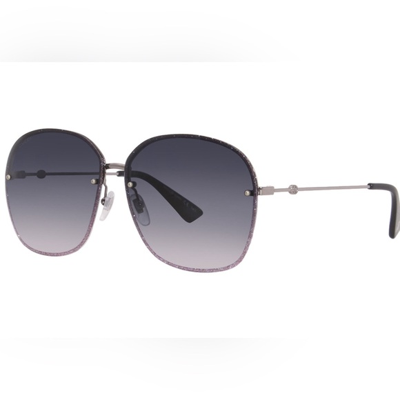 Gucci GG0228S 004 Sunglasses Women's Ruthenium/Grey Gradient Round Shape 63mm - Picture 1 of 8